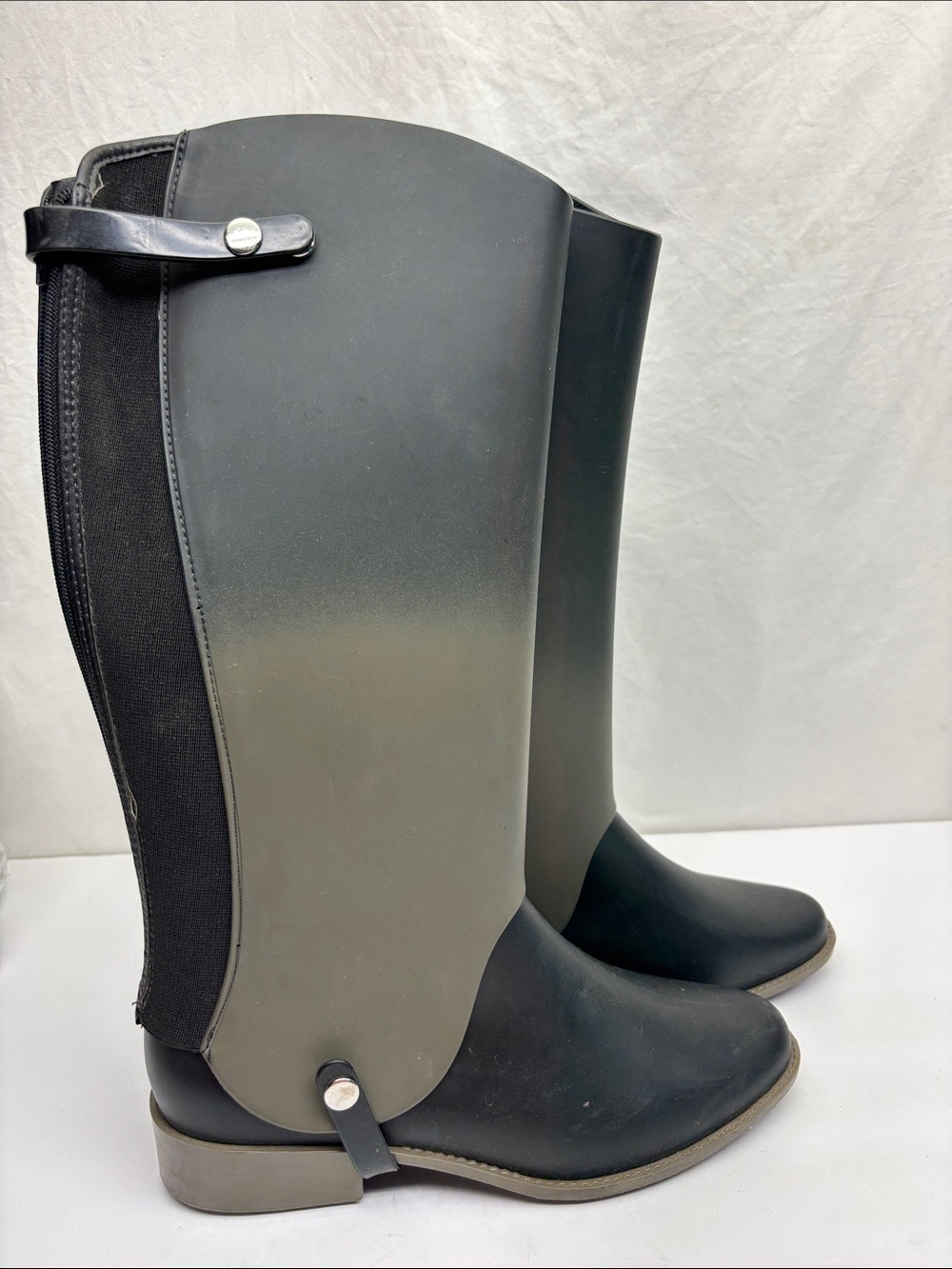 Melissa Tall Black and Gray Women's Rain Boots, SZ 10, box 3 BA
